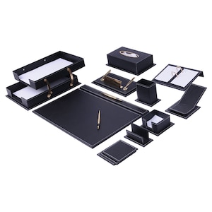 Setra Leather Desk Set Black 14 Accesorios / Set de escritorio personalizado / Mejor regalo para todos / Accesorios de escritorio de cuero / Envío gratis imagen 1