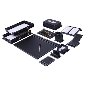 Juego de escritorio de cuero Setra negro con 14 accesorios / Juego de escritorio personalizado / El mejor regalo para todos / Accesorios de escritorio de cuero / Envío gratis