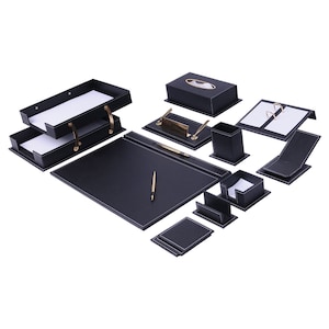 Setra Leder Schreibtisch Set Schwarz 14 Accessoires Personalisiertes Schreibtisch Set Bestes Geschenk für alle Leder Schreibtisch Accessoires Kostenloser Versand Bild 1