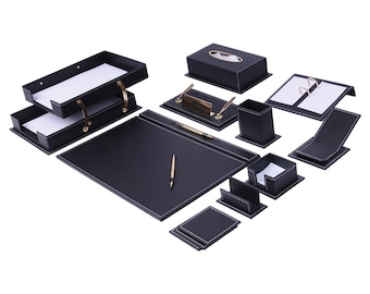 Setra Leather Desk Set Black 14 Accessories | Personalized Desk Set | Best Gift For All | Leather Desk Accessories | Free Ship