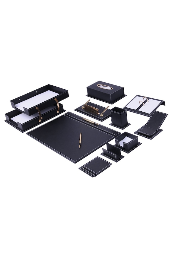 Set de bureau en cuir - NOIR - Set d'accessoires de bureau - 8