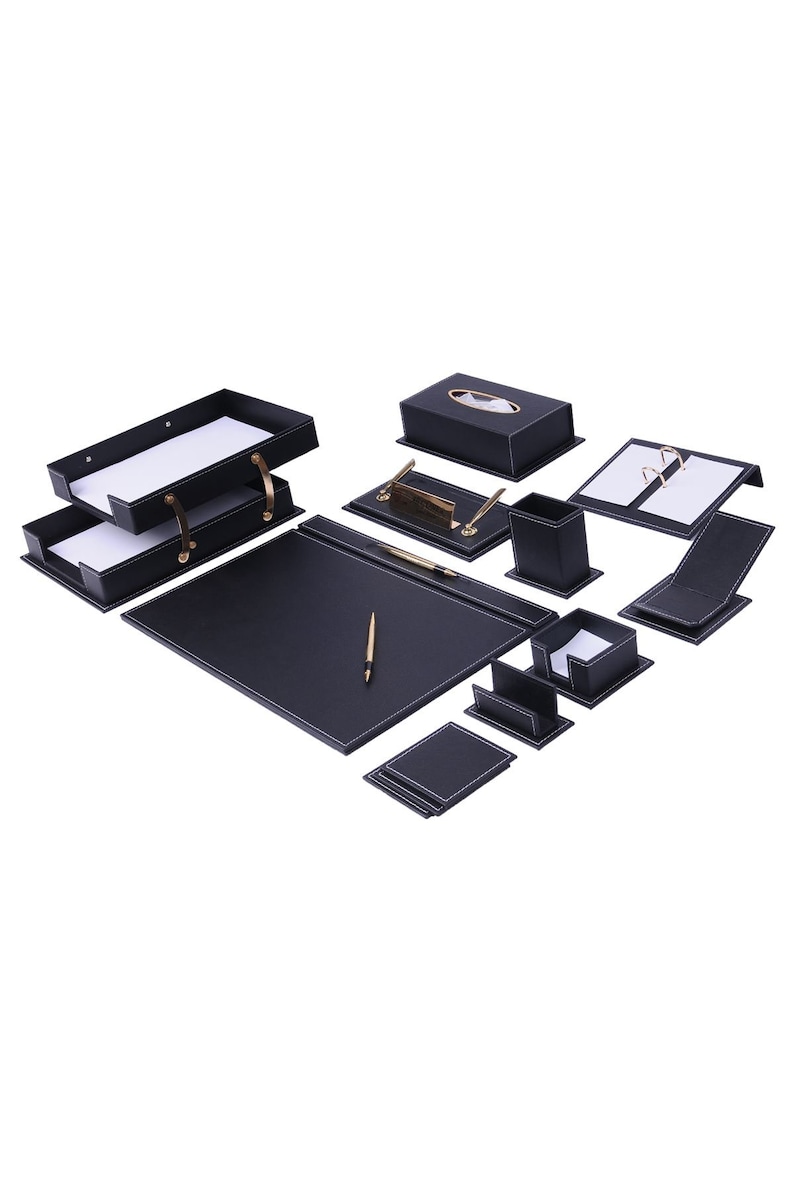 Setra Leather Desk Set Black 14 Accesorios / Set de escritorio personalizado / Mejor regalo para todos / Accesorios de escritorio de cuero / Envío gratis imagen 1