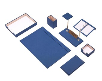 Organizador de escritorio de cuero 10 accesorios azul / Juego de escritorio personalizado / Mejor regalo para todos / Regalo personalizado / Envío gratuito