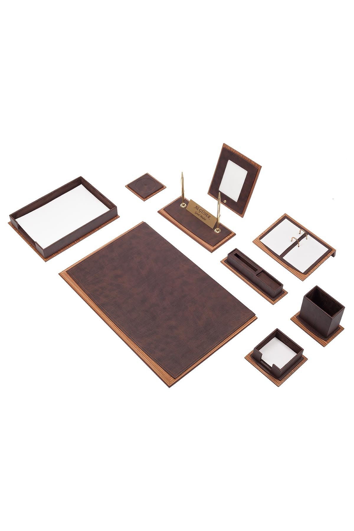 Prime Lux Leather Desk Set Brown 11 Accessories | Personalized Desk Set | Best Gift For All | Customized Gift | Free Ship