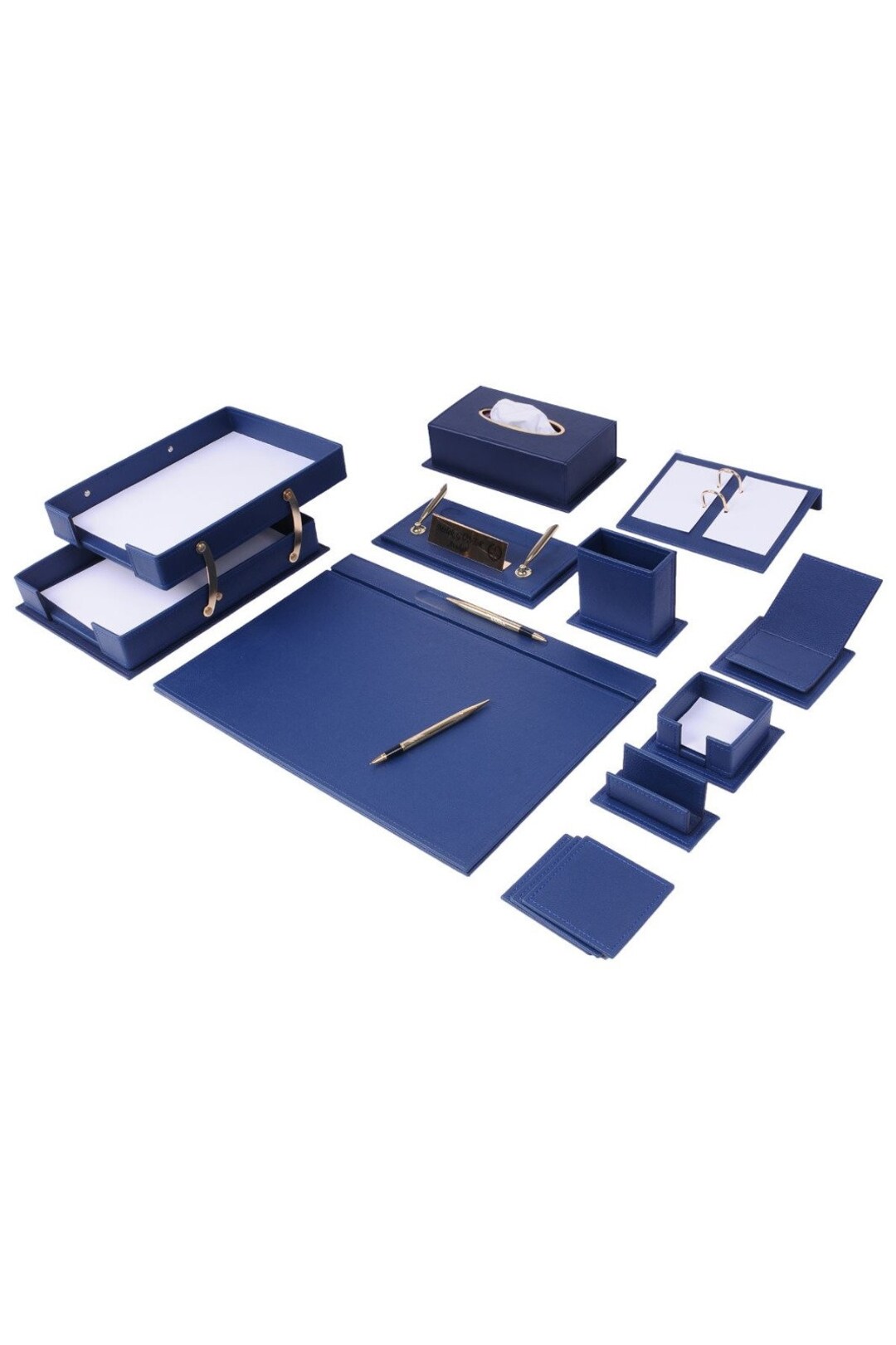 Setra Leather Desk Set Dark Blue 14 Accessories Personalized Desk Set