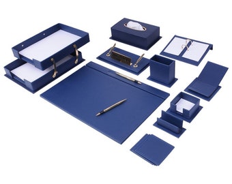 Set da scrivania in pelle Setra Blu scuro 14 accessori / Set da scrivania personalizzato / Miglior regalo per tutti / Accessori da scrivania in pelle / Spedizione gratuita