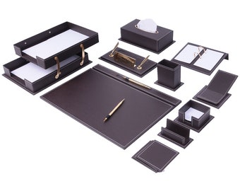 Set da scrivania in pelle Setra Marrone 14 accessori / Set da scrivania personalizzato / Miglior regalo per tutti / Accessori da scrivania in pelle / Spedizione gratuita