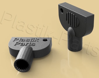 May include: Two black plastic keys with a T-shaped handle and a star-shaped hole. The keys are labeled "Plastik Parts".