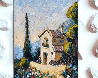 Frans huisje schilderij Provence landschap Impasto olieverfschilderij 7 x 5 door ARTbyOlgaOZ