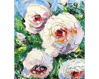 Peony Painting Floral Original Art Flower Artwork Impasto Oil Painting 7 by 5 by ARTbyOlgaOZ