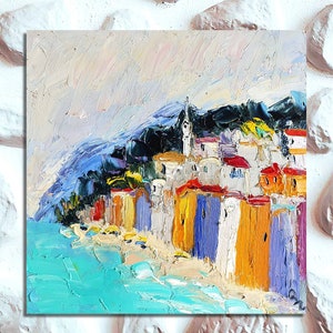 Menton French Riviera Painting Vibrant Coastal Original Art French Cityscape Artwork Impasto Oil Painting by ARTbyOlgaOZ
