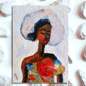 Black Woman Painting African American Original Art Figurative Painting Impasto Oil Painting 7 x 5 by ARTbyOlgaOZ