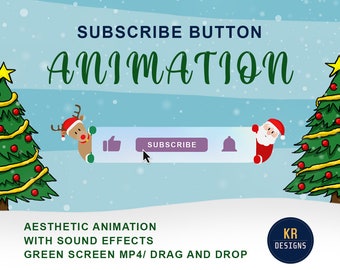 Christmas YouTube Subscribe Animation | Youtube Subscribe Button w/ sound effects | Green Screen | Drag and Drop | Instant Download