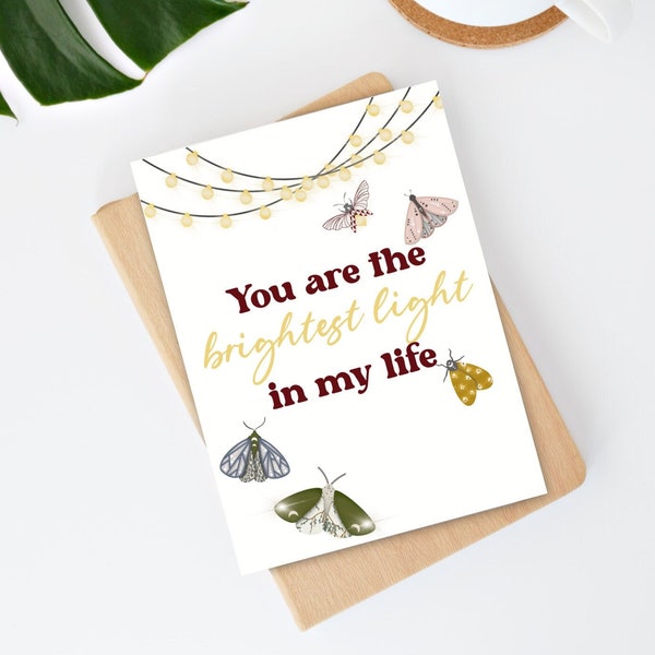 Moth Greeting Card, Cottagecore Moth Aesthetic Handmade Card for Loved One or Significant Other, Cute Anniversary or Valentine's Card