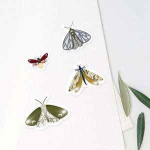 May include: Four colorful butterfly stickers with intricate patterns and details. The butterflies are in various shades of blue, green, red, and gold.