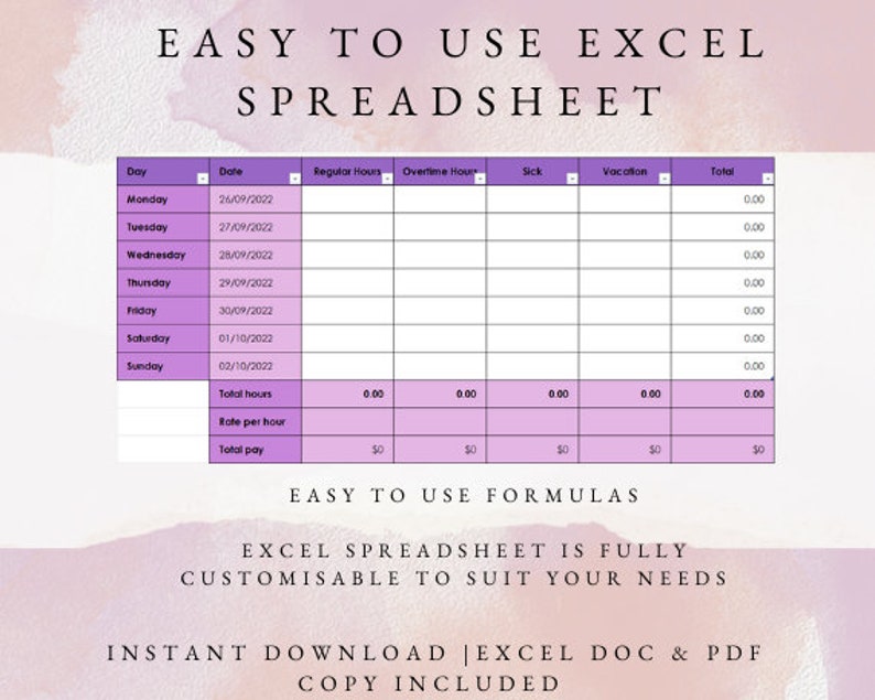 Plantilla de parte de horas semanal registro de tiempo del Etsy España