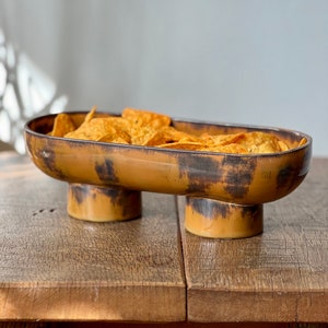 Rustic Double Footed Bowl, Unique Ceramic Serving Bowl, Sage İncense Burner, Ceramic Serving Appetizer Tray, Decorative Ceramic Fruit Bowl image 2