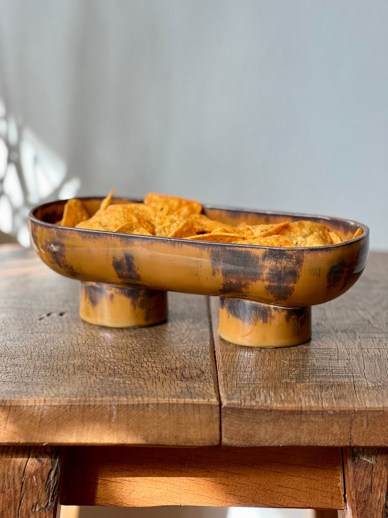 Rustic Double Footed Bowl, Unique Ceramic Serving Bowl, Sage İncense Burner, Ceramic Serving Appetizer Tray, Decorative Ceramic Fruit Bowl image 2