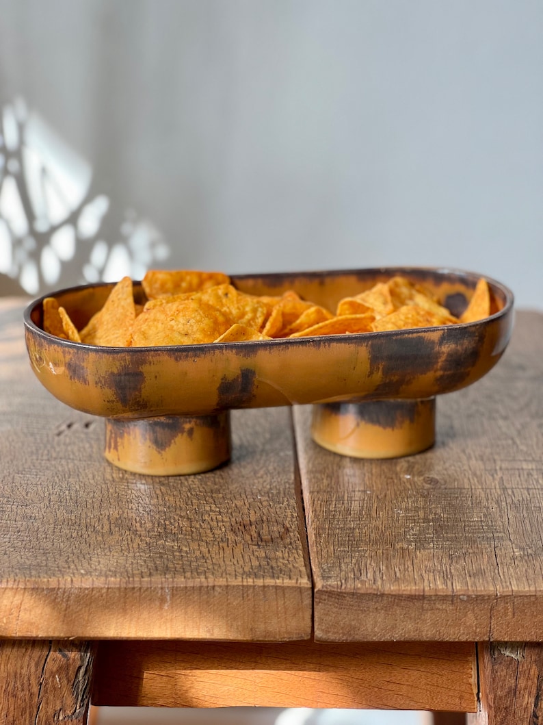 Rustic Double Footed Bowl, Unique Ceramic Serving Bowl, Sage İncense Burner, Ceramic Serving Appetizer Tray, Decorative Ceramic Fruit Bowl image 1