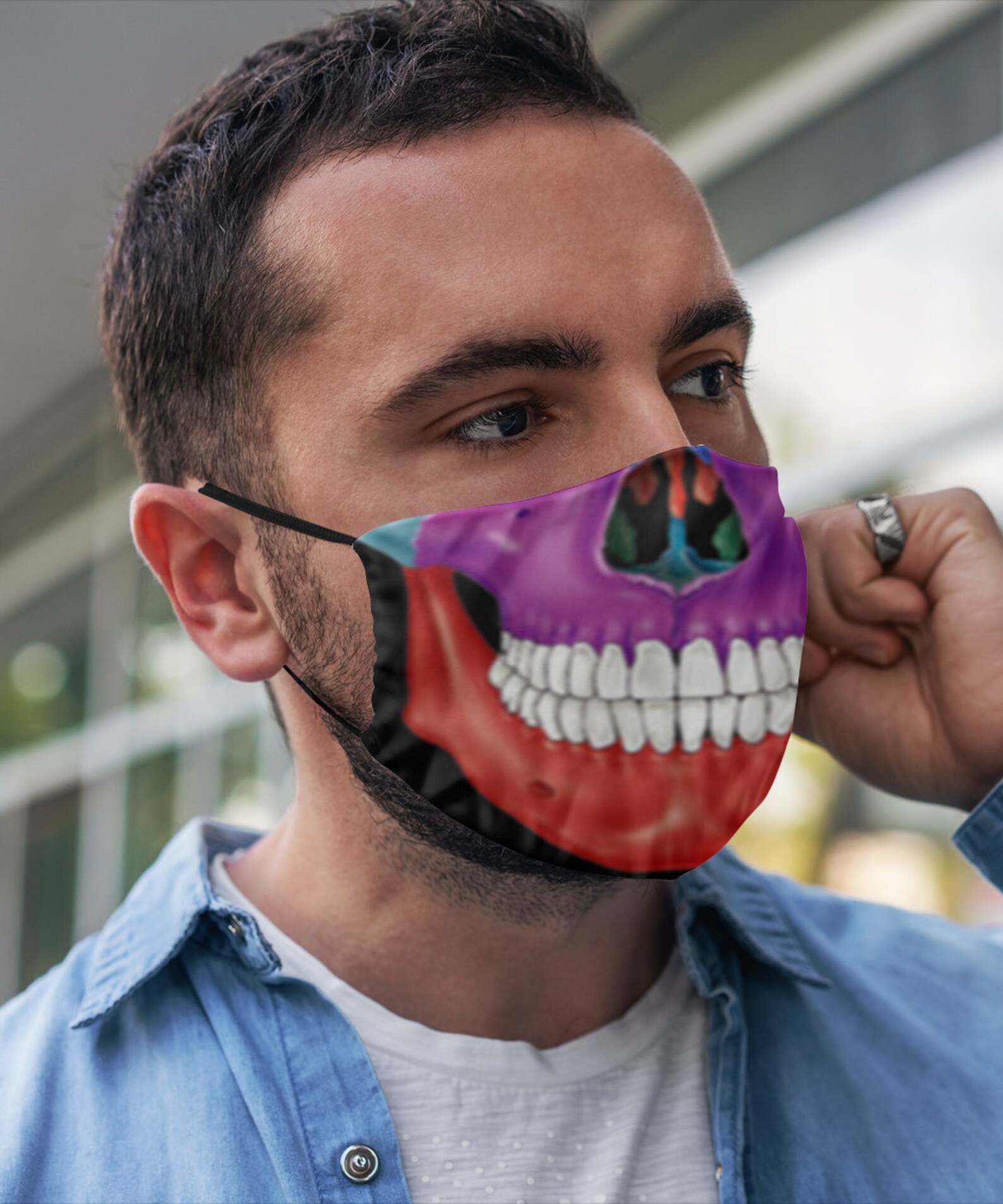 Colorful skeleton jaw bone on black mask Etsy