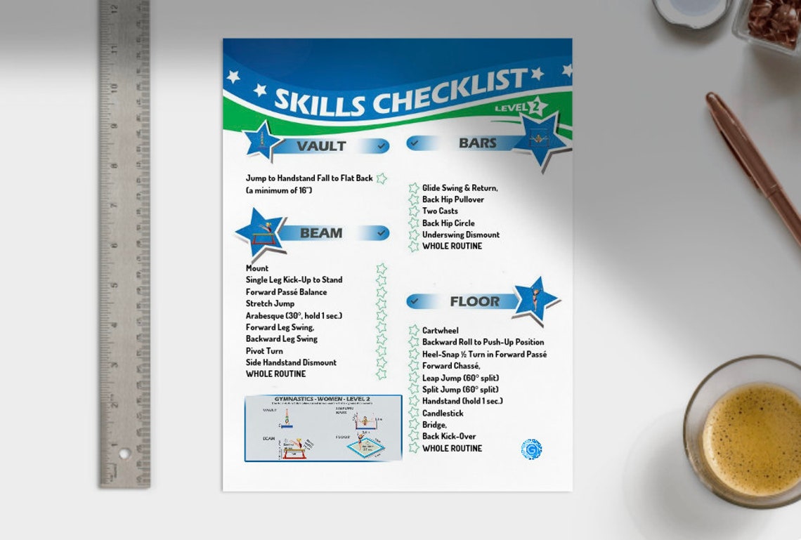Gymnastics Skills Checklist Compulsory Level 2 Printed Etsy