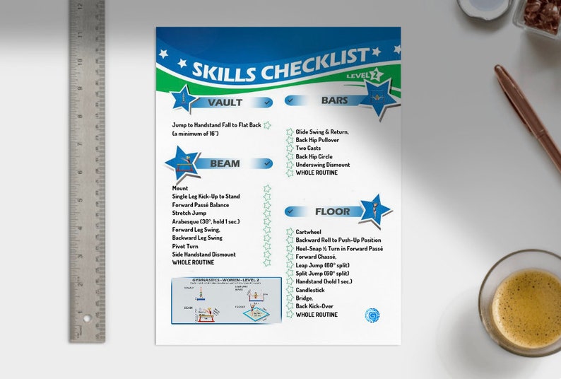 Gymnastics Skills Checklist Compulsory Level 2 Printed Etsy