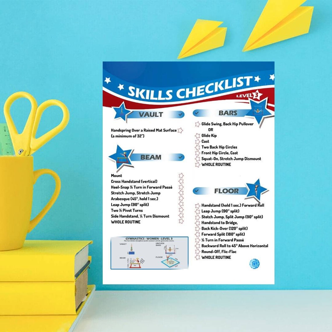 Gymnastics Skills Checklist Compulsory Level 3 Printed 8.5in x Etsy