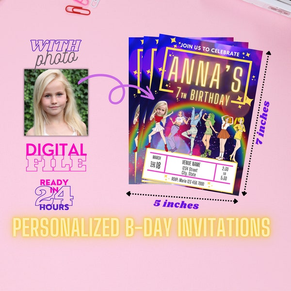 Rainbow and Dolls Birthday Invitation, Custom Birthday Invitation, Printable Invitation, Dolls Birthday Invitation, Rainbow Invitation