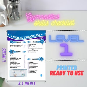 Gymnastics Skills Checklist Compulsory Level 1 Printed 8.5inx11in Gymnastics Skills Progression