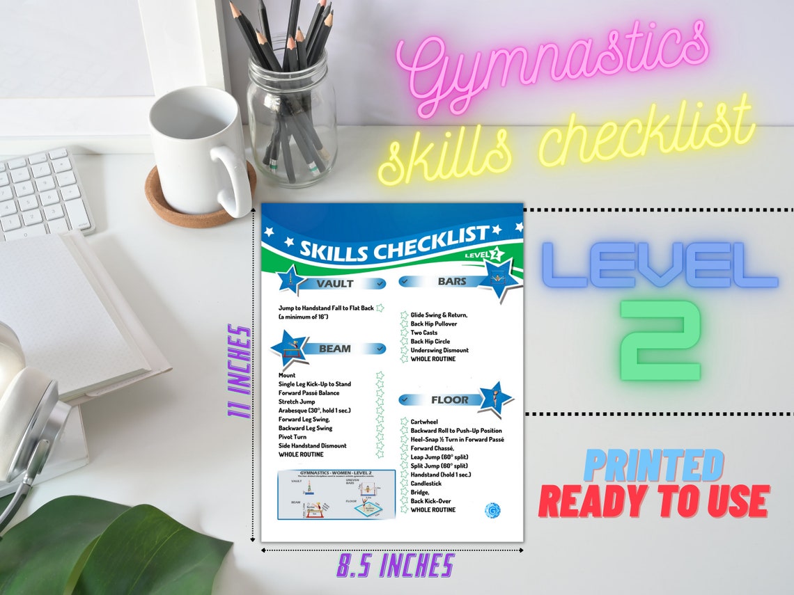 Gymnastics Skills Checklist Compulsory Level 2 Printed Etsy