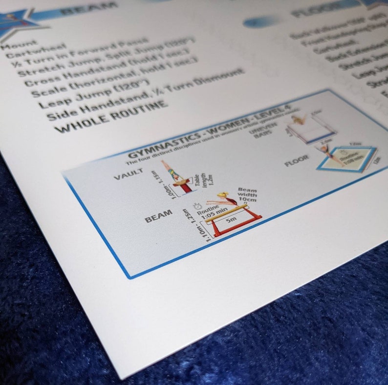Gymnastics Skills Checklist Compulsory Level 4 Printed 8.5inx11in ...