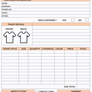 T-shirt Order Form 5 Color Digital Download - Etsy