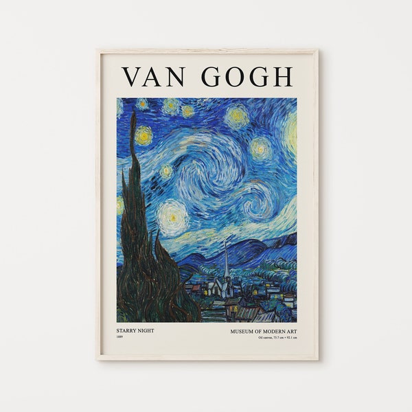 Van Gogh Starry Night Painting, Van Gogh Art Print, Exhibition Poster, Museum Wall Art, Digital Download