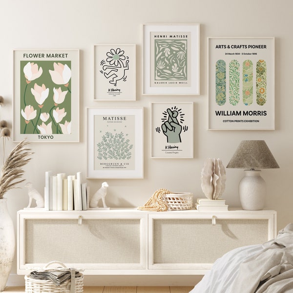 Matisse Print Set, Gallery Wall Set, Flower Market Print, William Morris, Keith Haring Poster, Exhibition Wall Art, Digital Art Prints