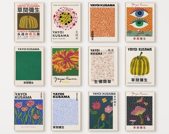 Yayoi Kusama Set of 12 Prints, Gallery Wall Set, Yayoi Kusama Poster, Exhibition Wall Set, Japanese Poster, Digital Art Print