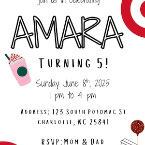 Coffee & Shopping Birthday Invitation – Editable Birthday Party Invite – Digital Download – Customizable Template for Girls or Boys