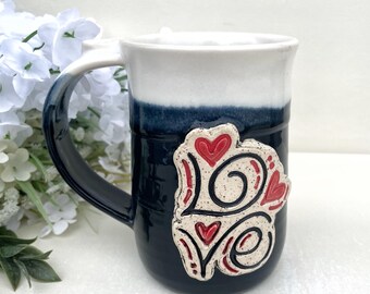 Handmade Pottery Love Mug in Black and Red for Sweethearts