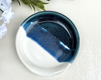Pottery Spoon Rest Rustic Kitchen Decor | Stoneware Kitchen Utensil Holder in Blue and White | Spoon Holder for Kitchen & Stove Top
