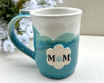 Pottery Seconds Mother's Day Dog Mom Mug – Handmade 12 Oz Turquoise Stoneware Coffee Cup for Dog Mom | Gift for Dog Lover
