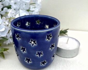 Starry Night Votive Candle Holder | Ceramic Tea Light Candle Holder | Stoneware Votive Cup | Tea Light Cup