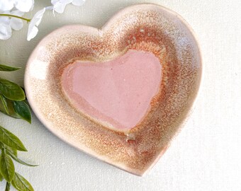 Handmade Pink Heart Trinket Dish | Ceramic Heart-Shaped Catch All Tray | Romantic Home Decor