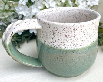 Handmade Speckled Stoneware Mug: Coastal Sea Green Ceramic Coffee Mug