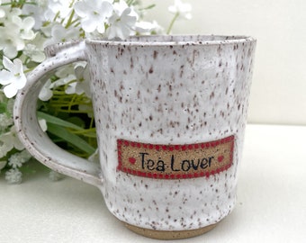 Handmade Stoneware Tea Mug | 8 Oz White Speckled Pottery, Tea Lover Gift