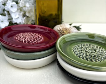 Small Handcrafted Ceramic Grater Dish: Garlic, Ginger, Nutmeg  | Stoneware Pottery Grater Bowl | Individual Dipping Oil