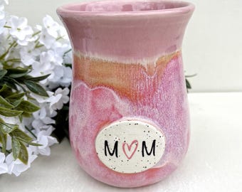 Personalized Vase for Mom | Handmade Stoneware Flower Vase | Pink Sunrise Pottery Vase | Birthday Gift for Mom