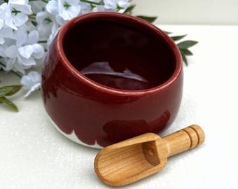Handmade Pottery Salt Cellar with Scoop | Wheel Thrown Blue Stoneware Salt Pig | Rustic Kitchen Gift for Home Cooks & Foodies