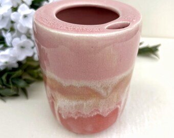 Handmade Stoneware Iced Coffee Cup | 13 oz Pretty in Pink Pottery To Go Cup | Ceramic Iced Espresso Tumbler |