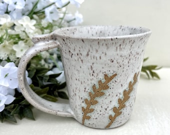 Handmade 8 Oz. Stoneware Pottery Mug | Rustic Speckled White Cup for Tea, Coffee or Hot Cocoa | Country Cabin Kitchen Decor