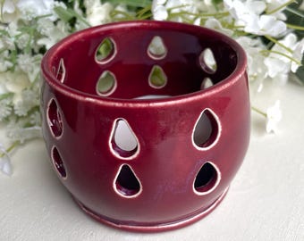 Tea Light Holder | Votive Candle Holder | Hand Carved Candle Holder | Stoneware Candle Holder | Votive Cup | Forest Green