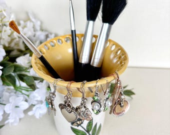Handmade Pottery Earring & Brush Holder - Stoneware Leaf and Floral Motif
